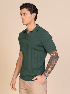 Polo maglia con lavorazione righe|Colore:Verde