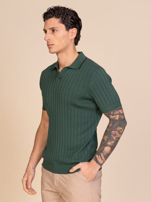 Polo maglia con lavorazione righe|Colore:Verde