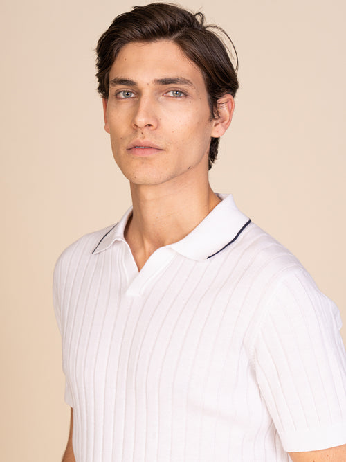 Polo maglia con lavorazione righe|Colore:Bianco