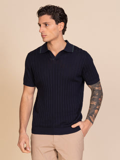 Polo maglia con lavorazione righe|Colore:Blu