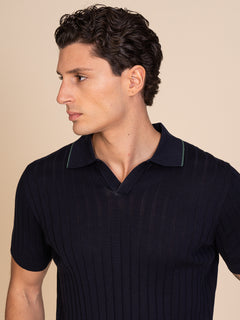 Polo maglia con lavorazione righe|Colore:Blu