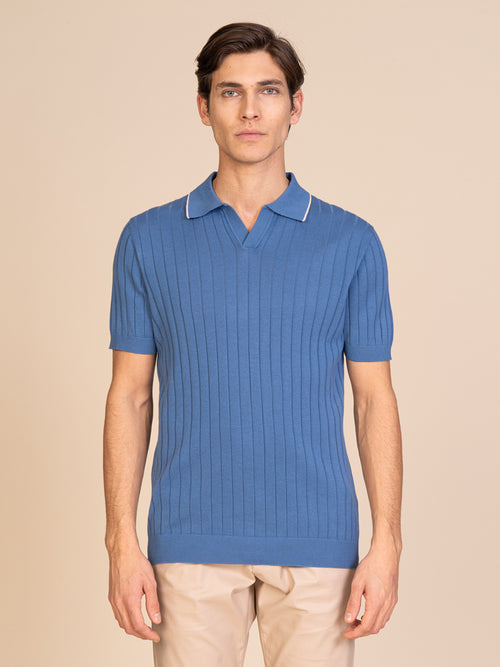 Polo maglia con lavorazione righe|Colore:Jeans