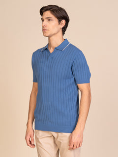 Polo maglia con lavorazione righe|Colore:Jeans