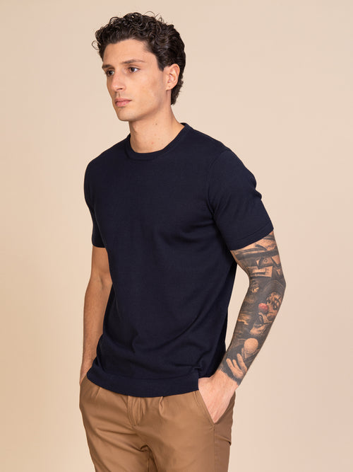 Maglia girocollo mezza manica|Colore:Blu