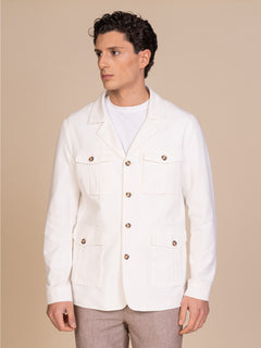 Giacca lino e cotone con tasconi|Colore:Bianco