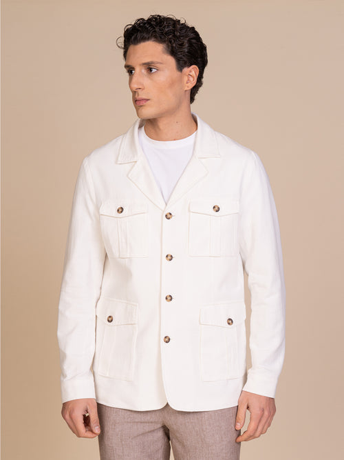 Giacca lino e cotone con tasconi|Colore:Bianco