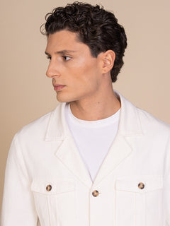 Giacca lino e cotone con tasconi|Colore:Bianco