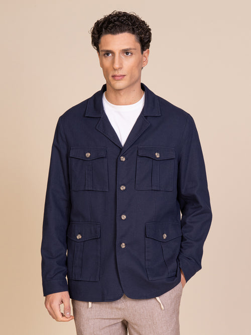 Giacca lino e cotone con tasconi|Colore:Blu