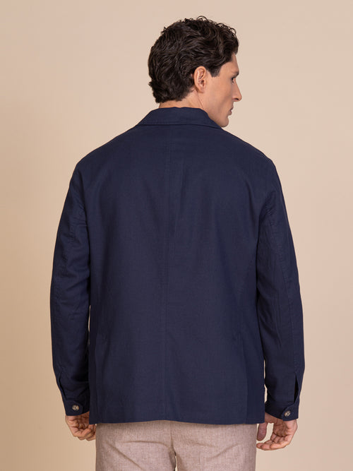 Giacca lino e cotone con tasconi|Colore:Blu