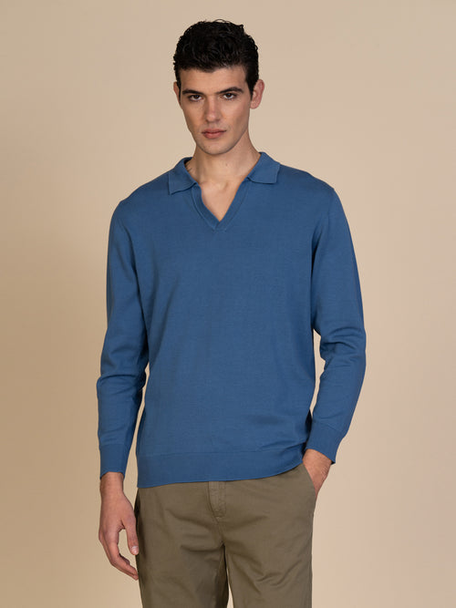 Maglia polo collo derby|Colore:Jeans