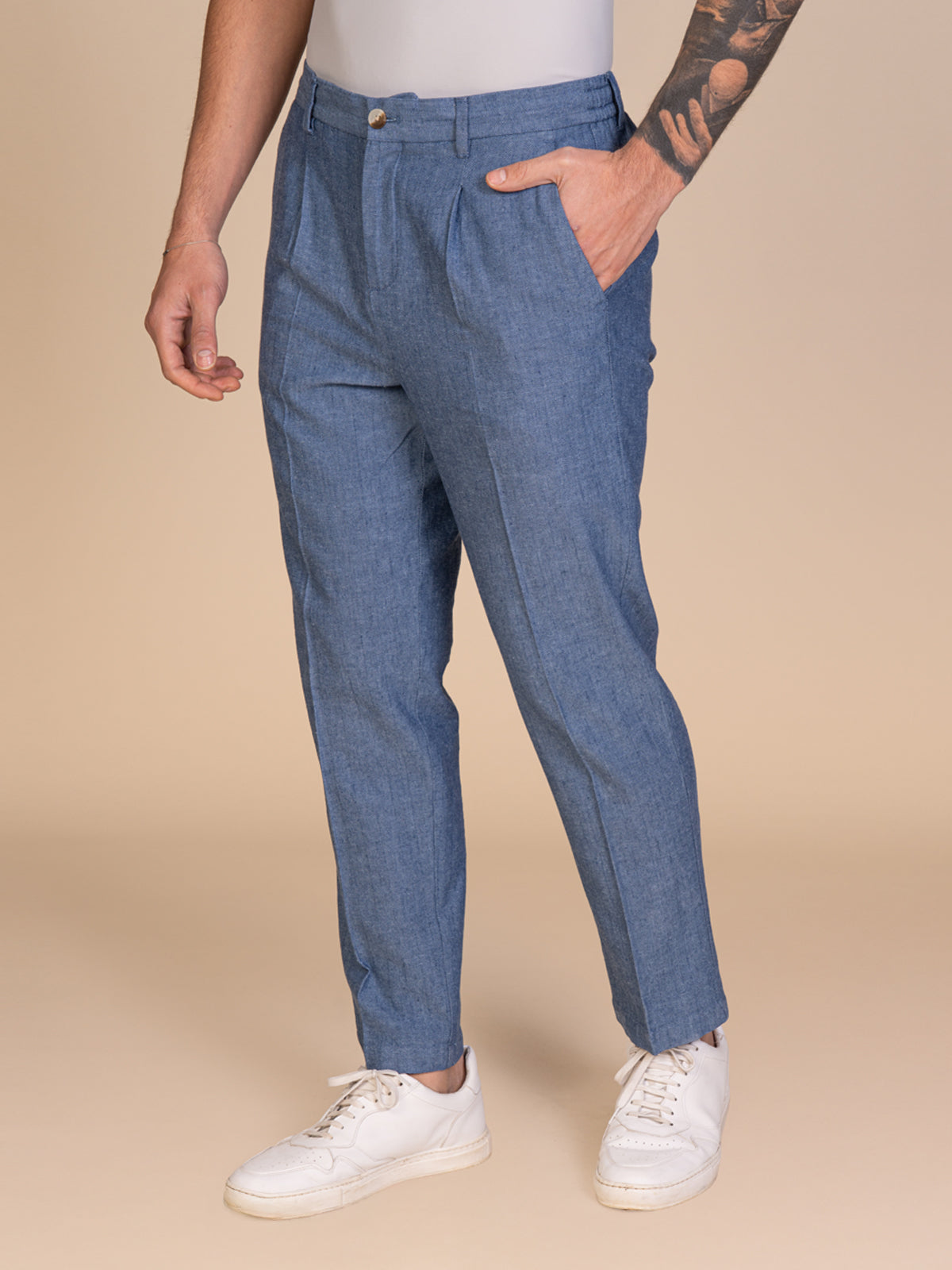 Pantaloni chino lino e cotone|Colore:Blu