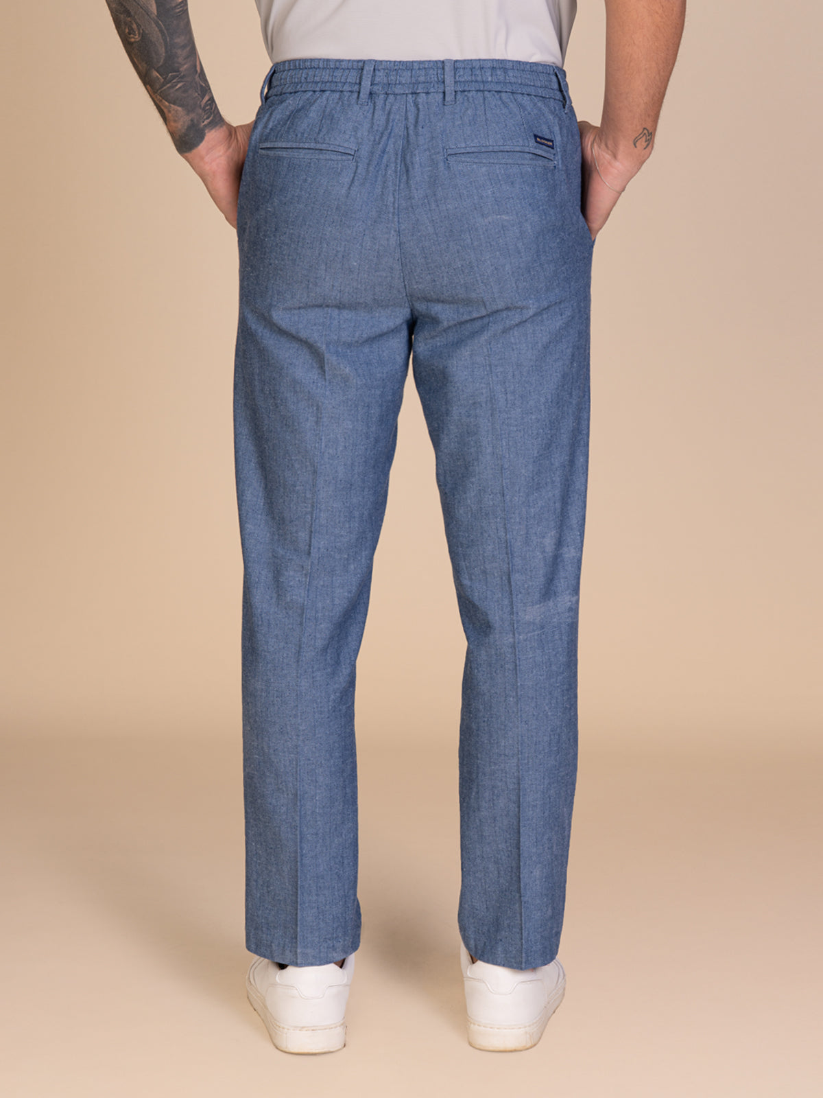 Pantaloni chino lino e cotone|Colore:Blu