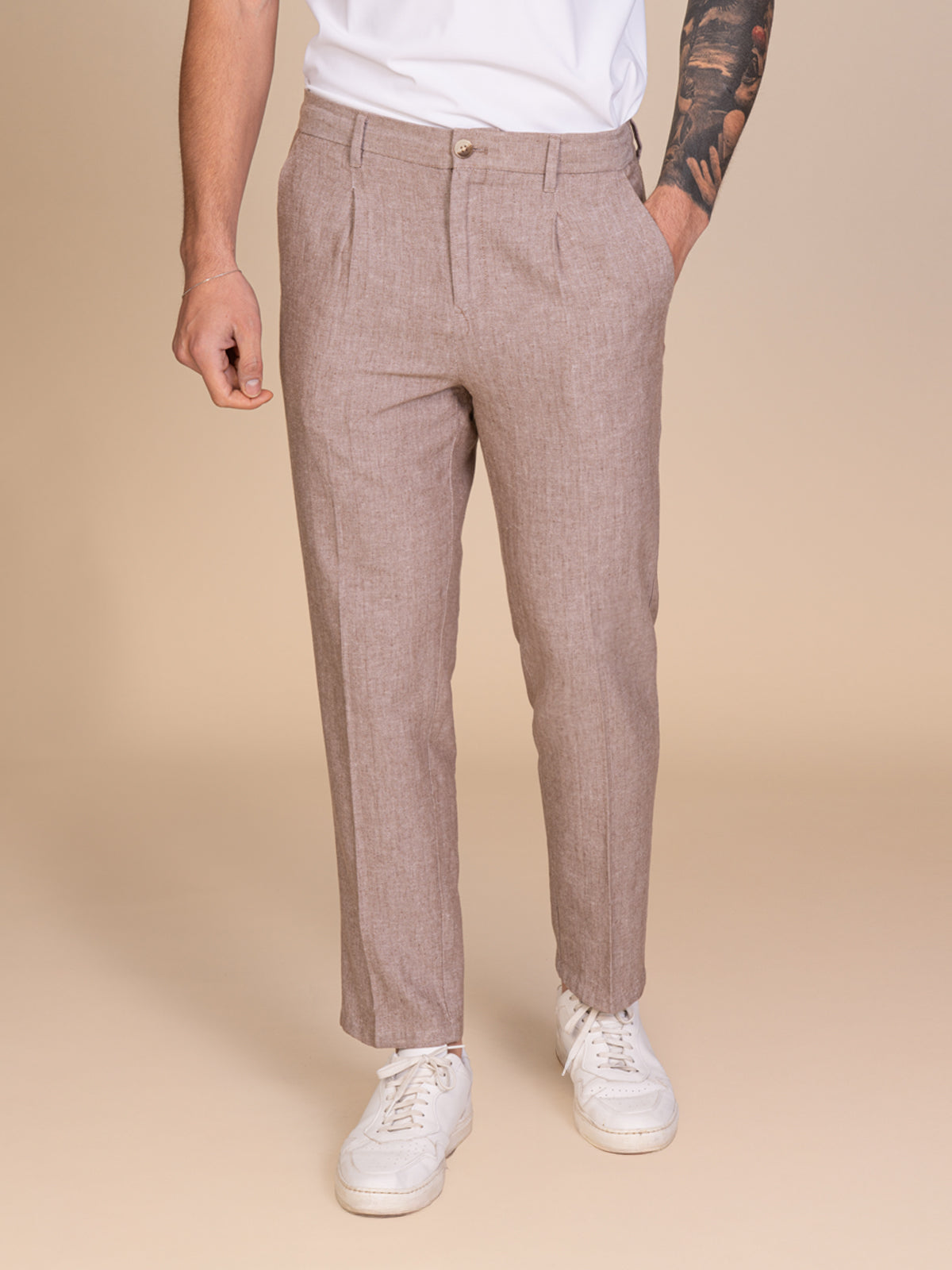 Pantaloni chino lino e cotone|Colore:Moro