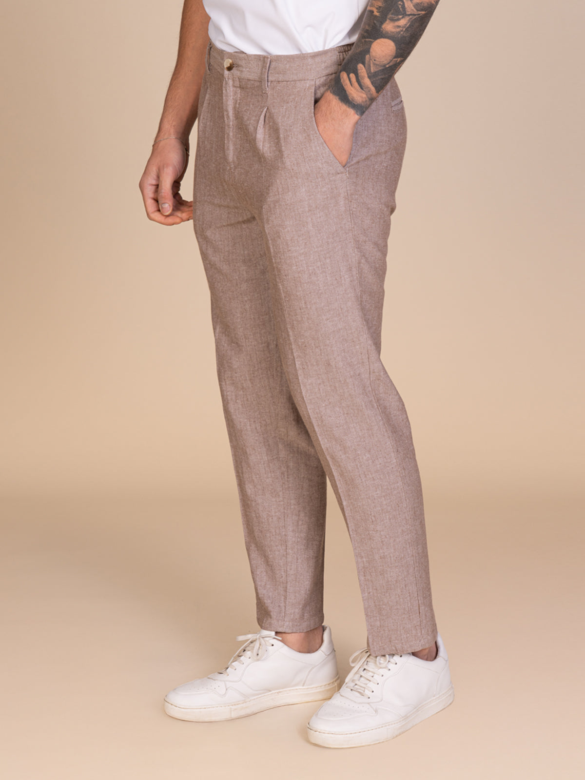 Pantaloni chino lino e cotone|Colore:Moro
