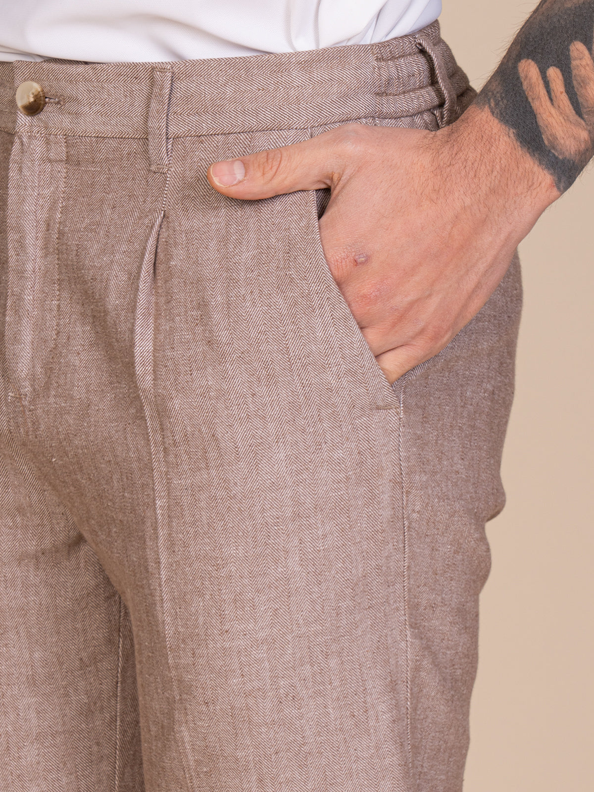 Pantaloni chino lino e cotone|Colore:Moro