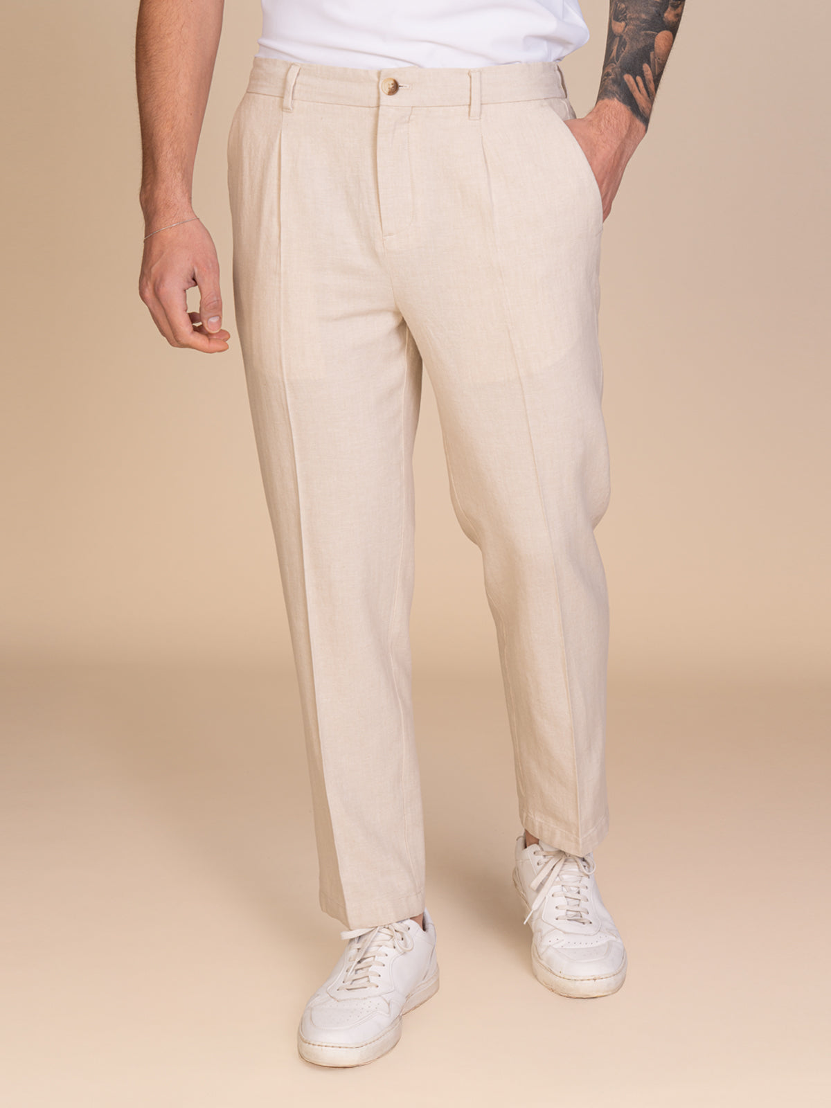 Pantaloni chino lino e cotone|Colore:Naturale