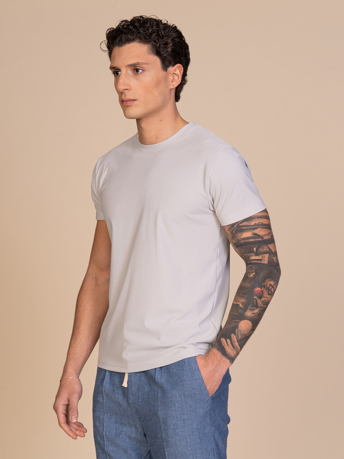 T-Shirt in tessuto tecnico|Colore:Perla