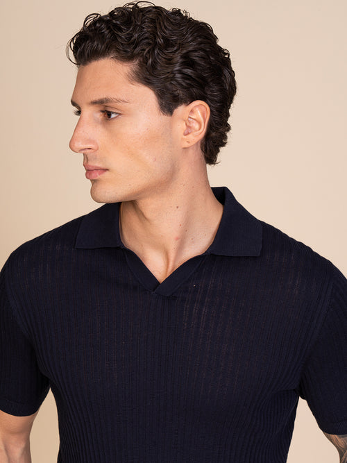 Polo maglia con lavorazione|Colore:Blu