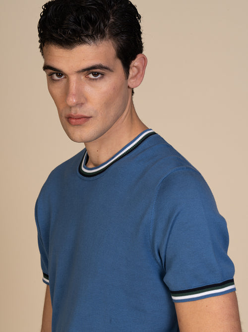 Maglia girocollo bande colori|Colore:Jeans