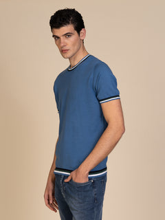 Maglia girocollo bande colori|Colore:Jeans