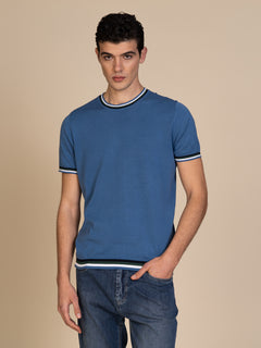 Maglia girocollo bande colori|Colore:Jeans