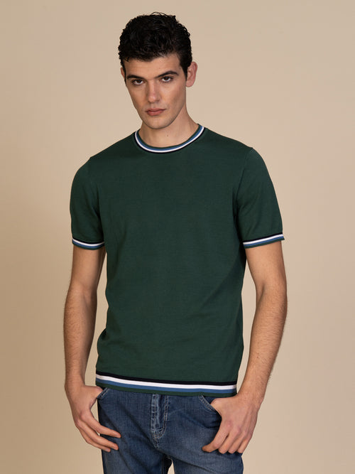 Maglia girocollo bande colori|Colore:Verde