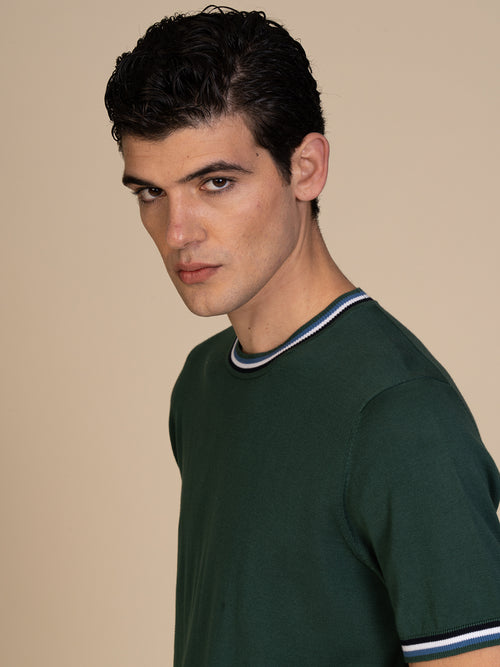Maglia girocollo bande colori|Colore:Verde