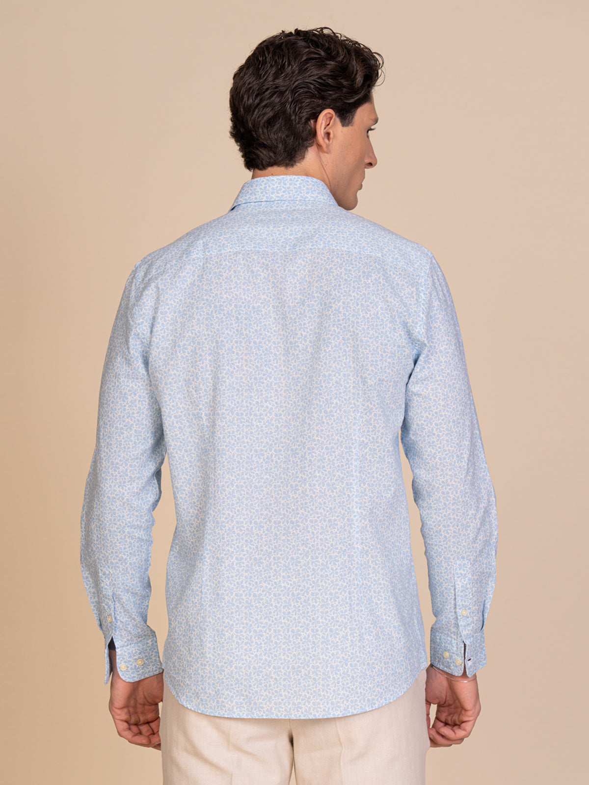 Camicia fantasia misto lino|Colore:Celeste
