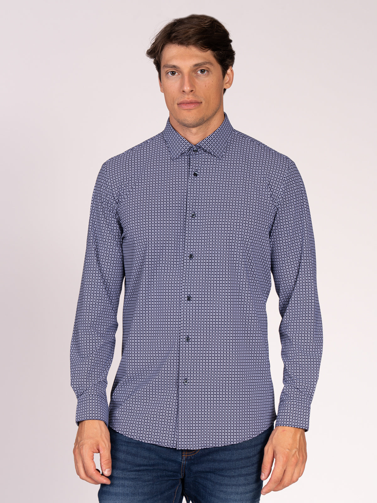 CAMICIA TESSUTO TECNICO FANTASIA|Colore:Navy