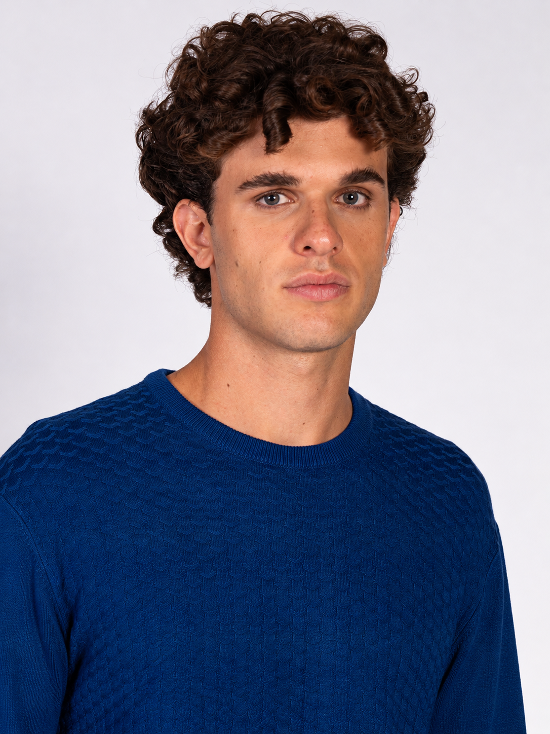 MAGLIA GIROCOLLO JACQUARD|Colore:Indaco
