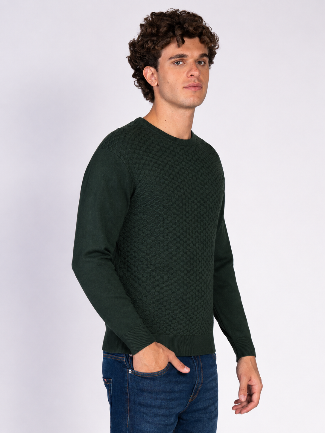 MAGLIA GIROCOLLO JACQUARD|Colore:Verde militare