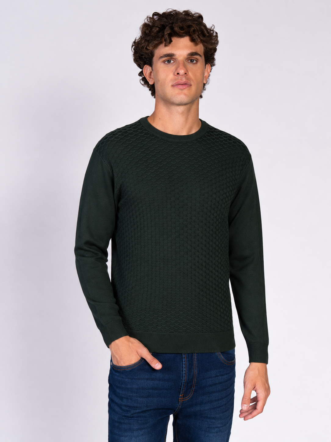 MAGLIA GIROCOLLO JACQUARD|Colore:Verde militare