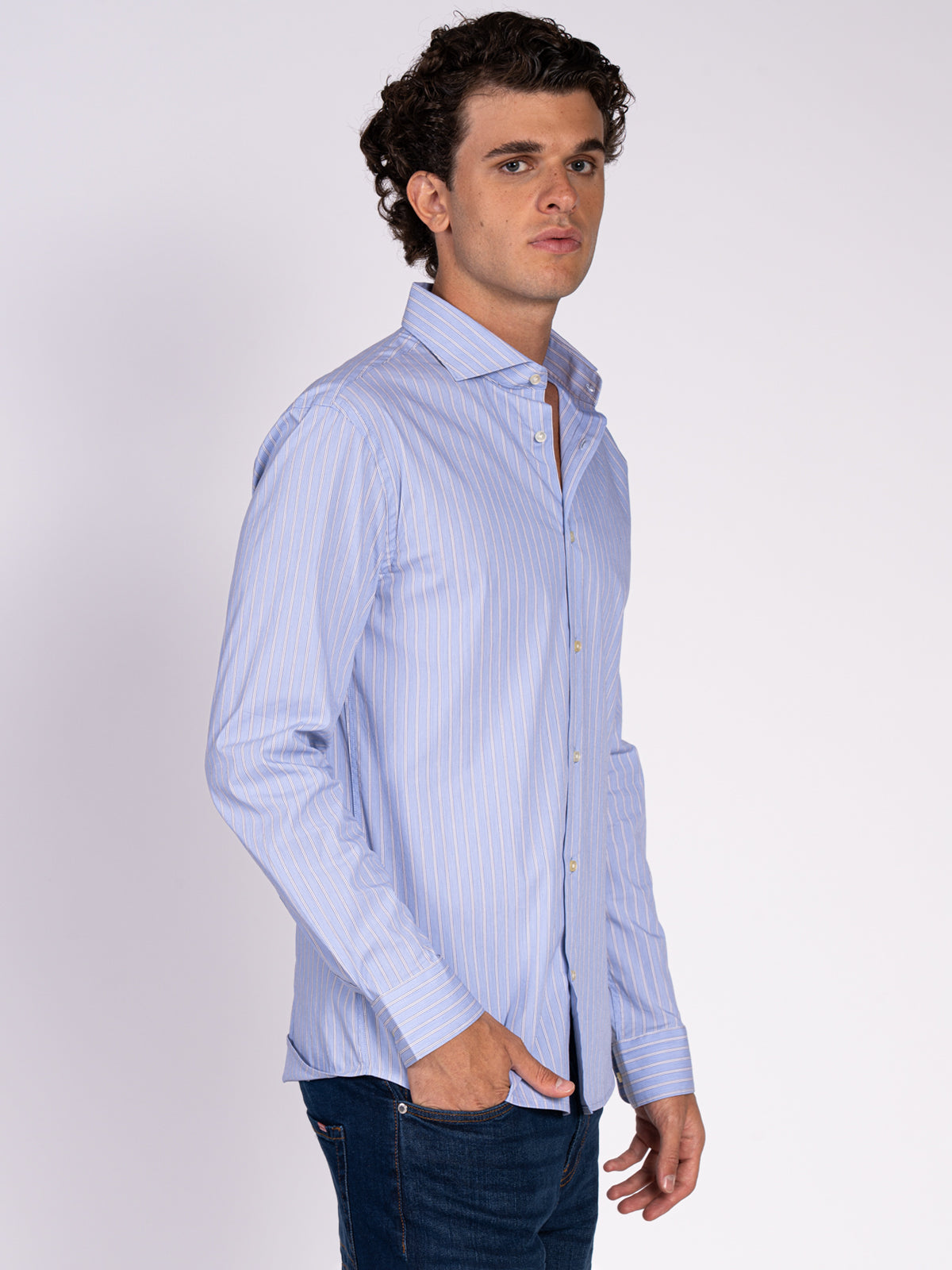 CAMICIA MICRORIGHE|Colore:Azzurro