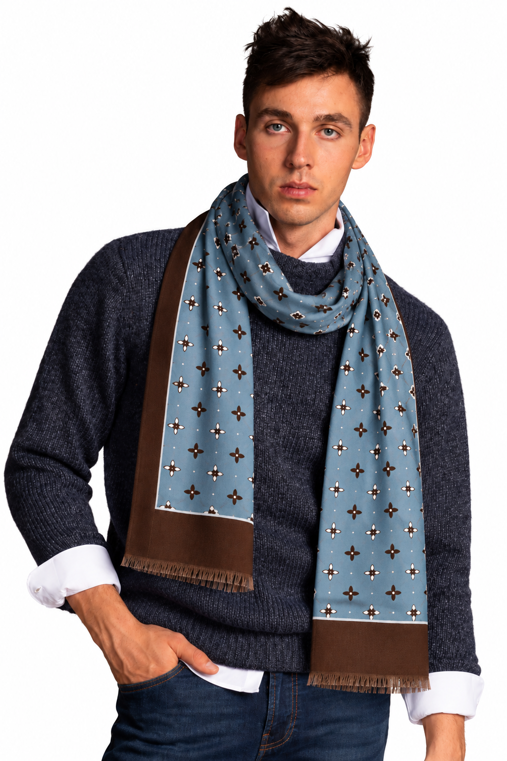 PASHMINA PATTERN FLOREALE|Colore:Celeste