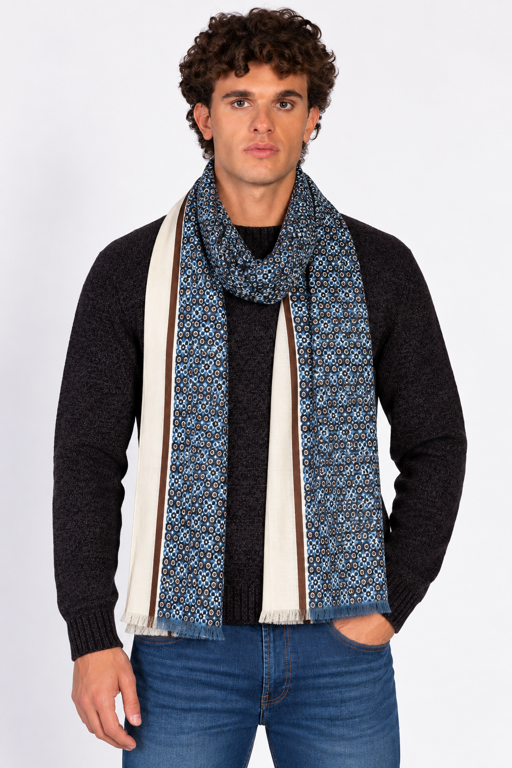 PASHMINA PATTERN GEOMETRICO|Colore:Blu