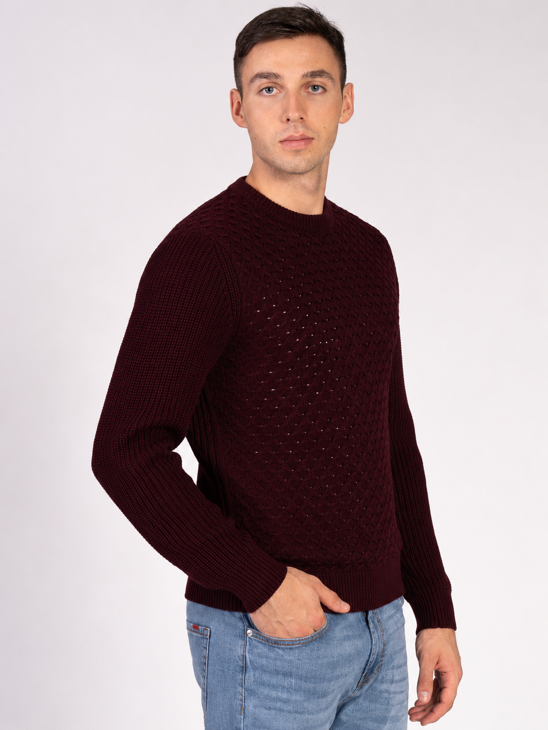 MAGLIA GIROCOLLO CON TRECCIA|Colore:Bordeaux