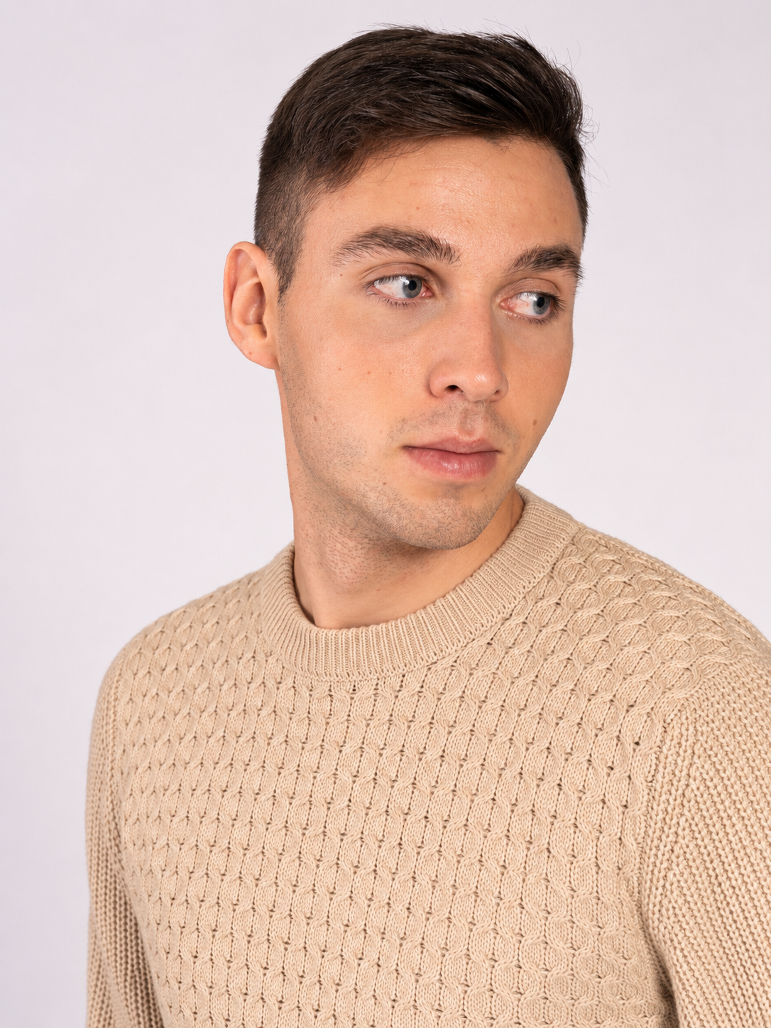 MAGLIA GIROCOLLO CON TRECCIA|Colore:Beige