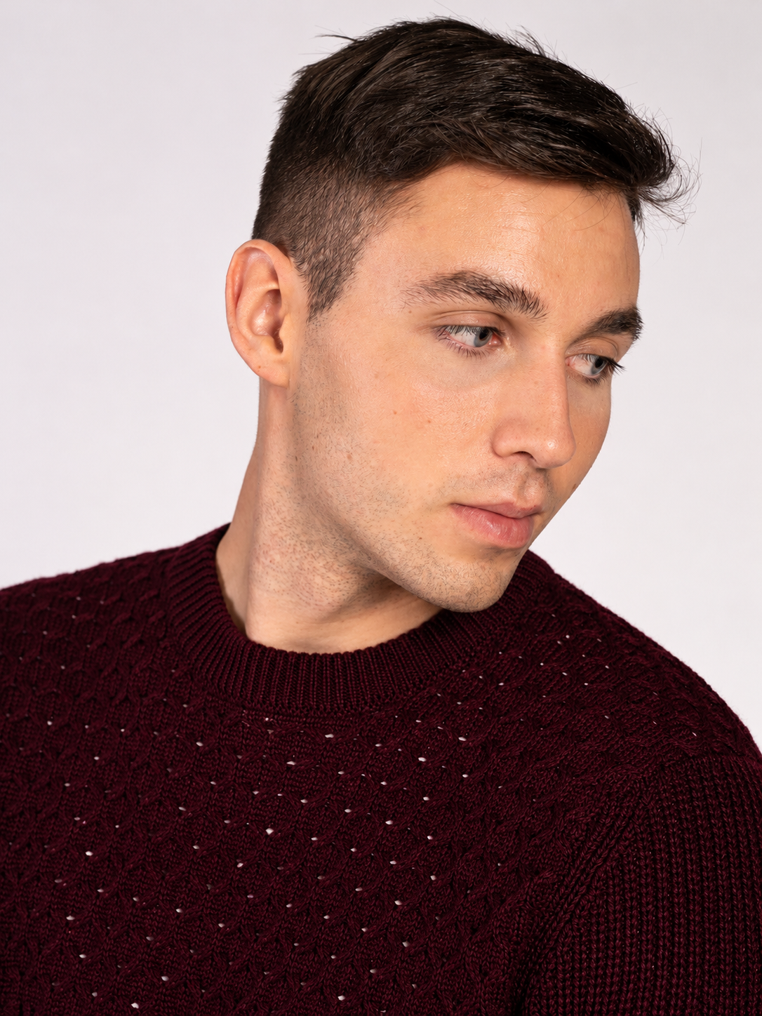 MAGLIA GIROCOLLO CON TRECCIA|Colore:Bordeaux