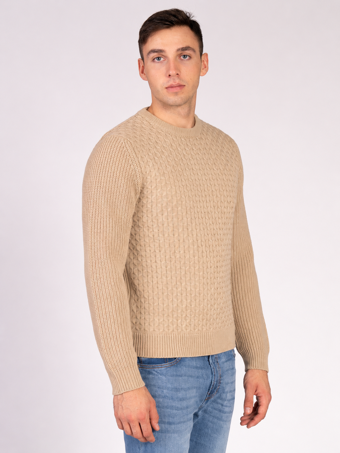 MAGLIA GIROCOLLO CON TRECCIA|Colore:Beige