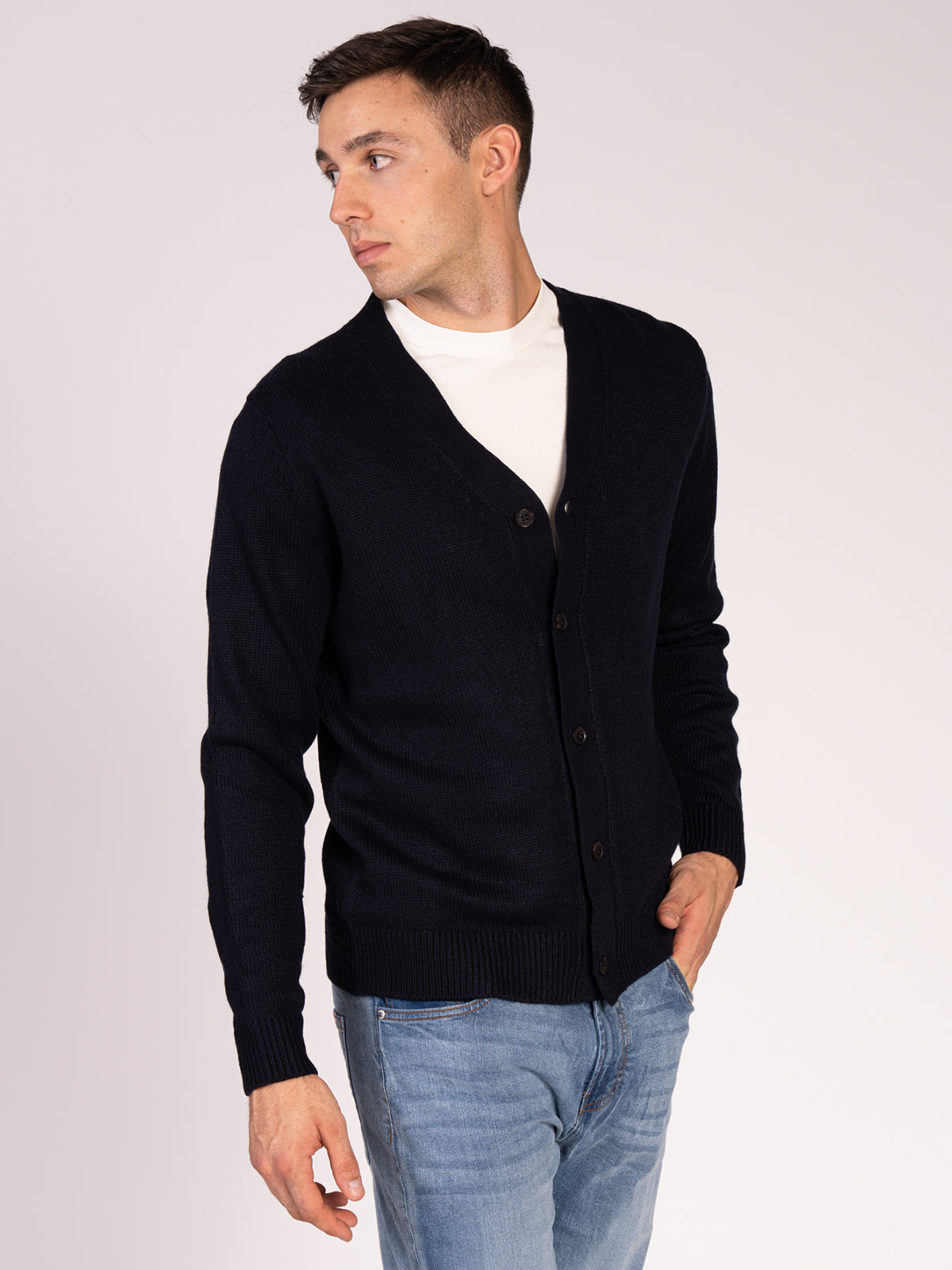 CARDIGAN CON BOTTONI RASATA|Colore:Blu