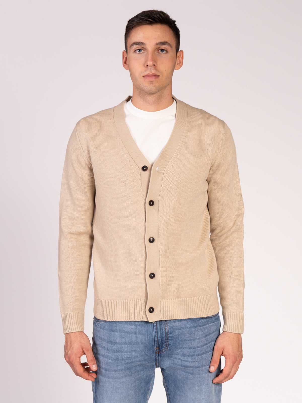 CARDIGAN CON BOTTONI RASATA|Colore:Beige