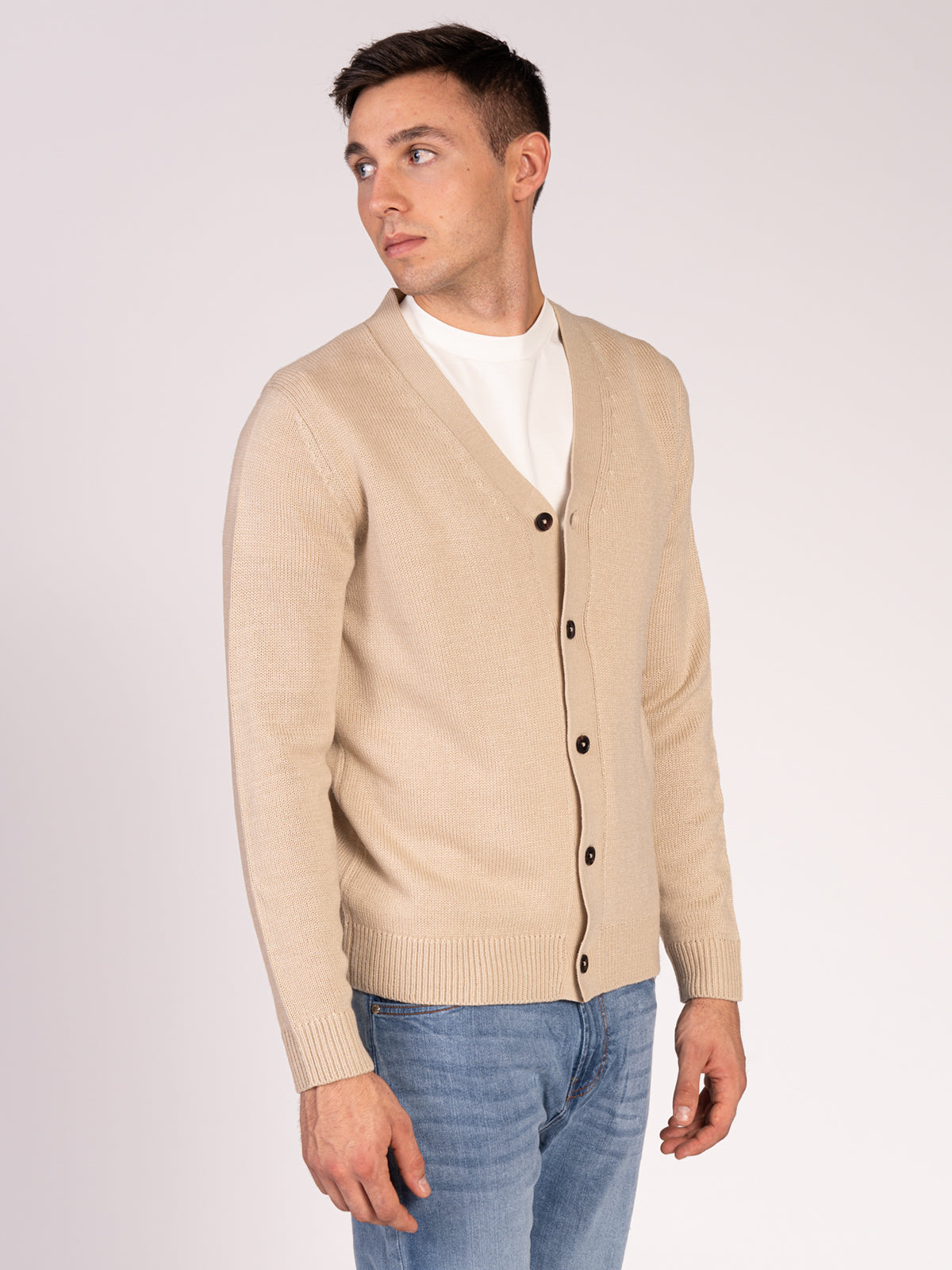 CARDIGAN CON BOTTONI RASATA|Colore:Beige