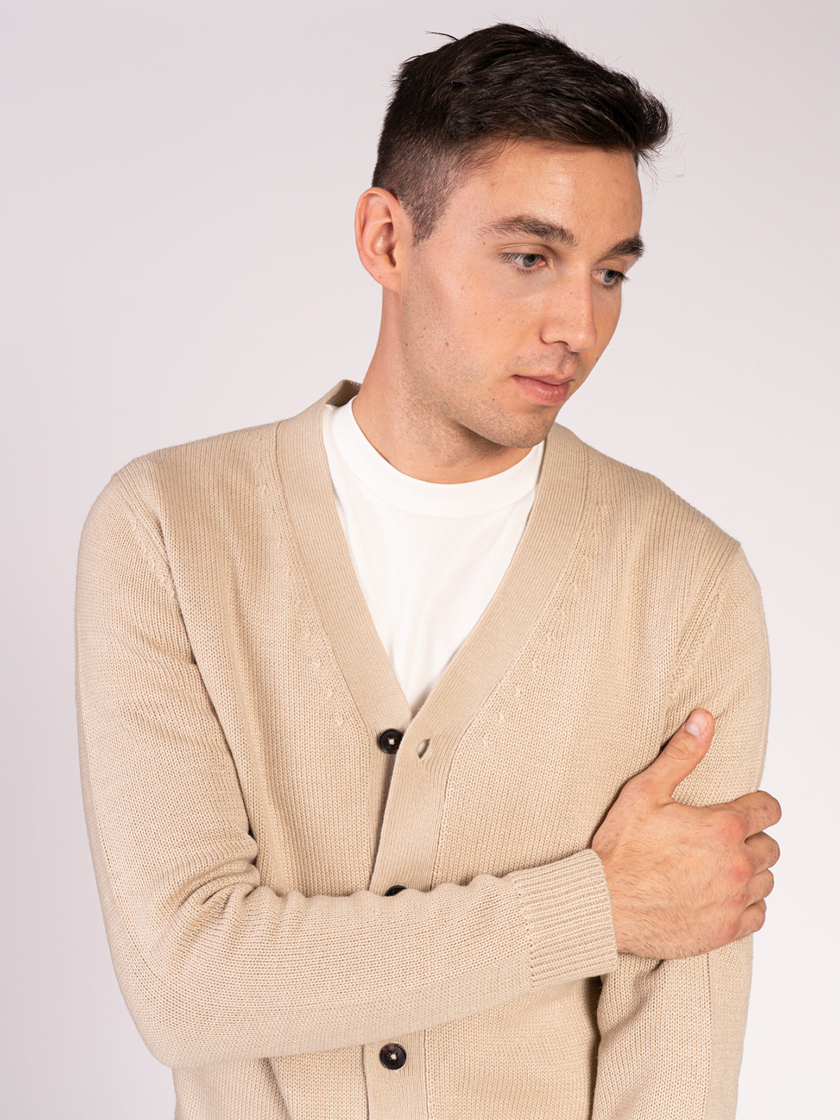 CARDIGAN CON BOTTONI RASATA|Colore:Beige