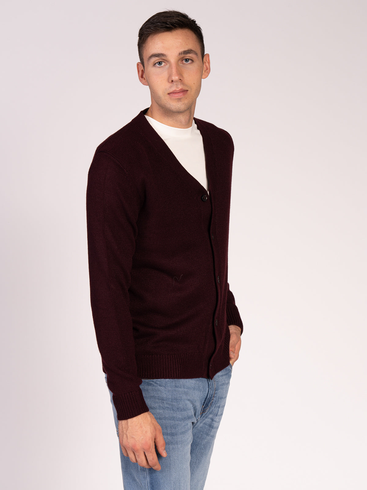 CARDIGAN CON BOTTONI RASATA|Colore:Bordeaux
