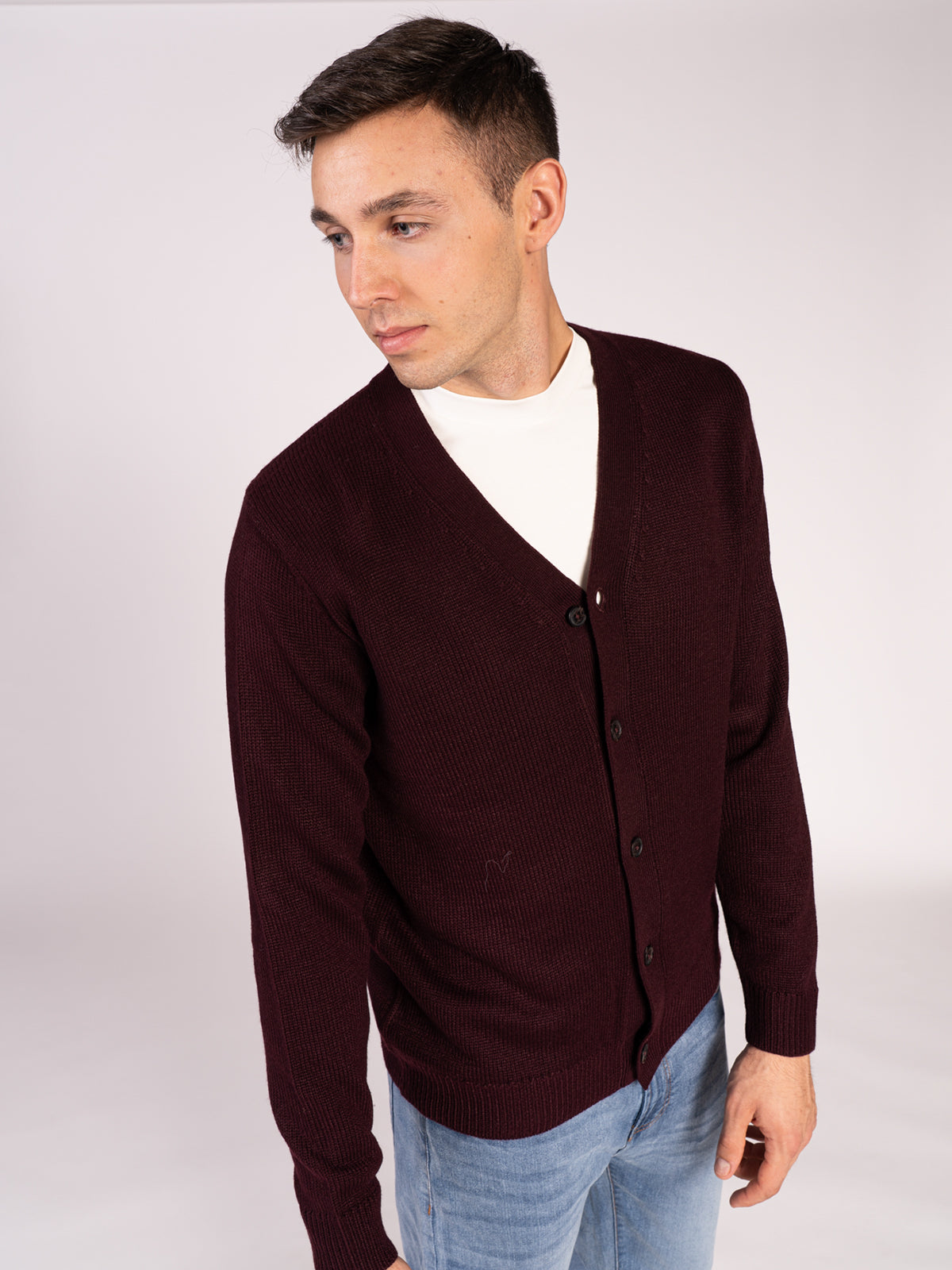 CARDIGAN CON BOTTONI RASATA|Colore:Bordeaux