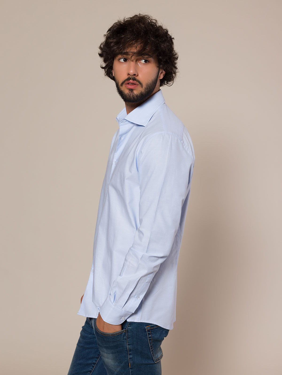 Camicia in cotone tinta unita|Colore:Celeste