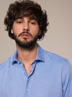 Camicia collo classico tessuto armaturato|Colore:Bluette