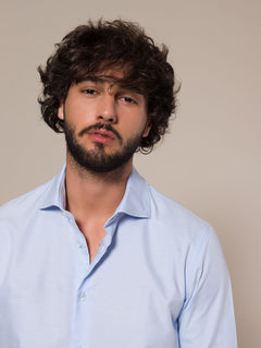 Camicia in cotone tinta unita|Colore:Celeste