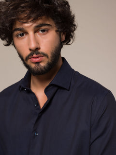 Camicia collo classico tessuto armaturato|Colore:Blu