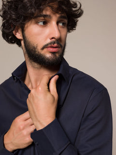 Camicia collo classico tessuto armaturato|Colore:Blu